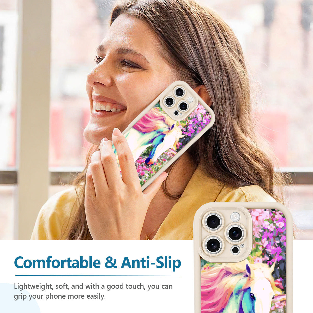 White Horse with Floral Background iPhone 16promax Mobile Phone Case