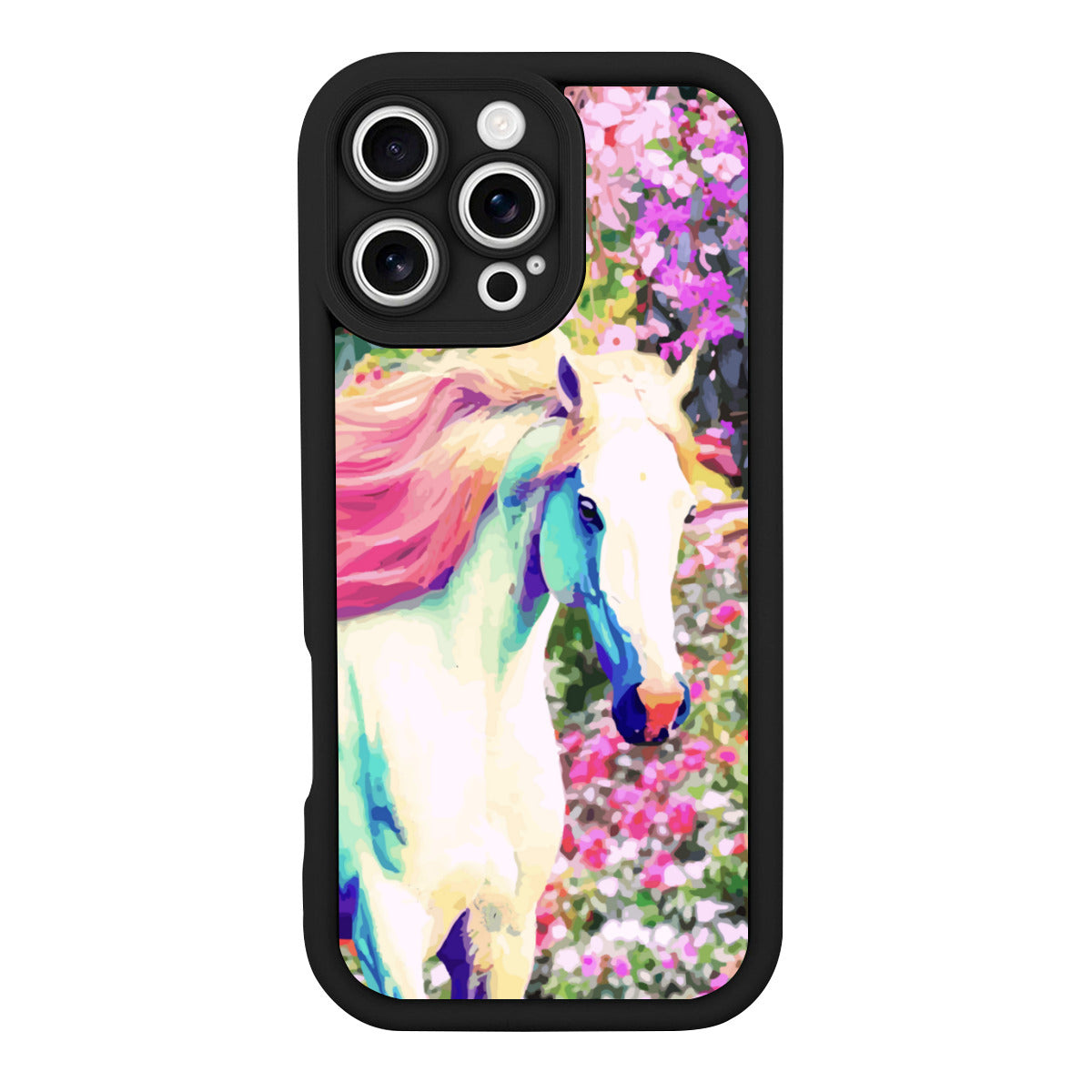 White Horse with Floral Background iPhone 16promax Mobile Phone Case
