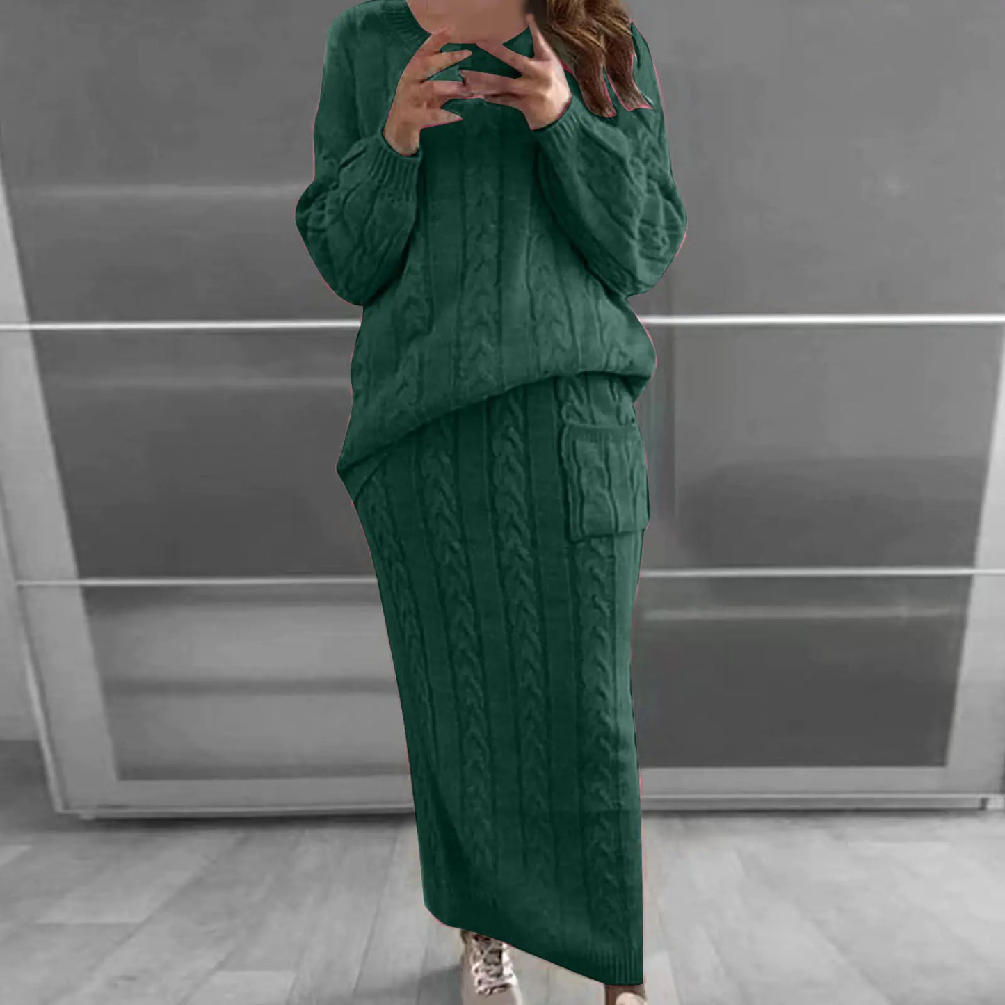Autumn Winter Women's Fashion Sweater Dress Set