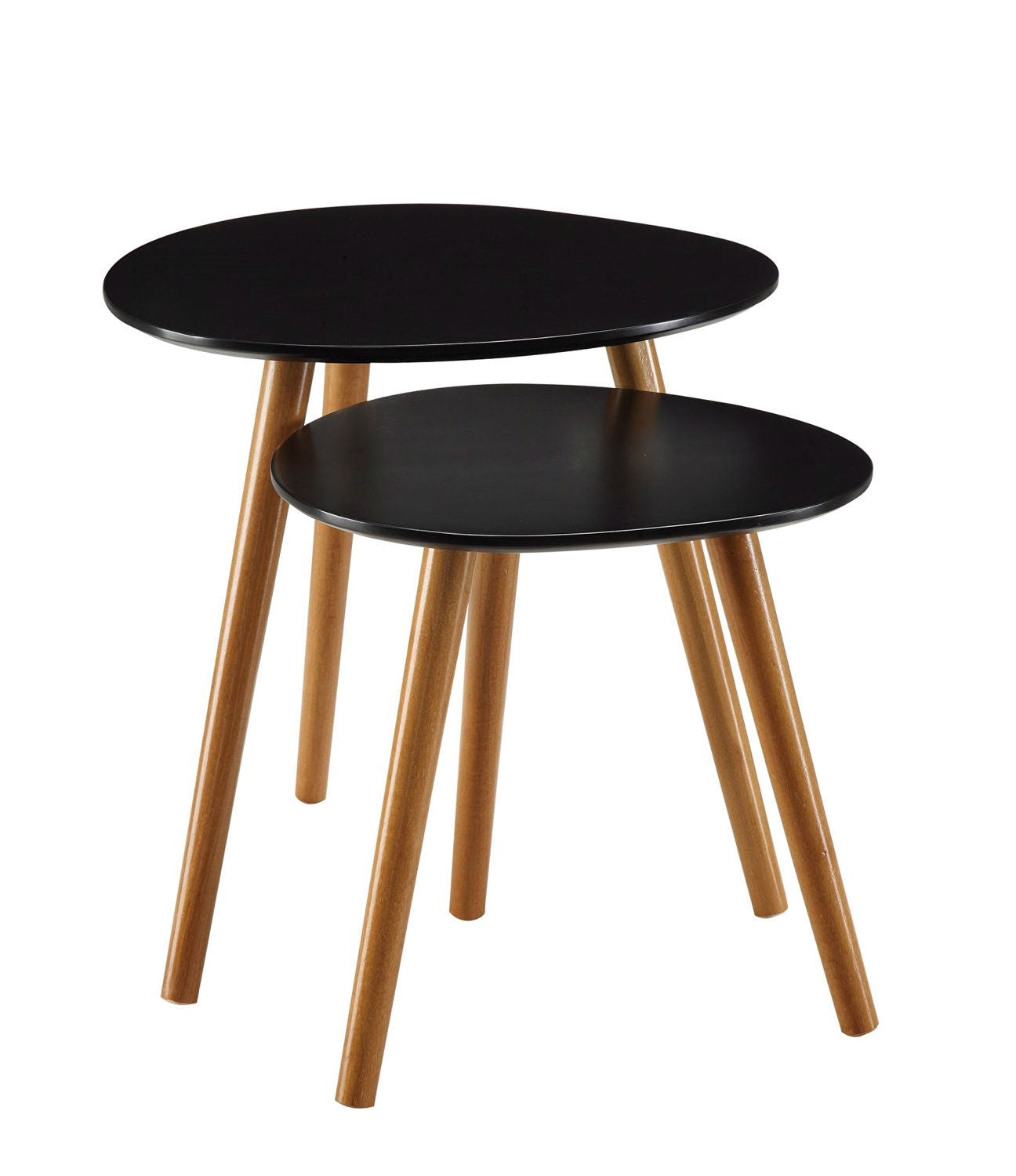 Juego de 2 – Mesas nido de estilo moderno de mediados de siglo, mesa auxiliar en negro