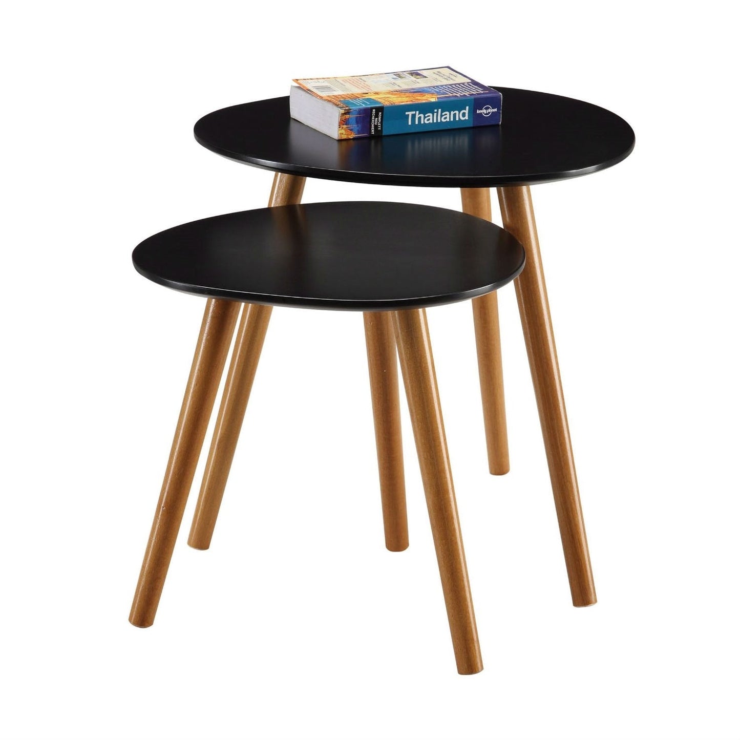 Juego de 2 – Mesas nido de estilo moderno de mediados de siglo, mesa auxiliar en negro