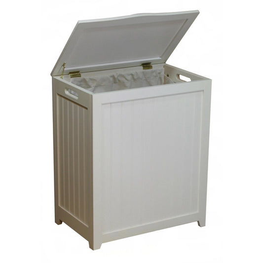 Cesto de ropa rectangular de madera maciza blanca