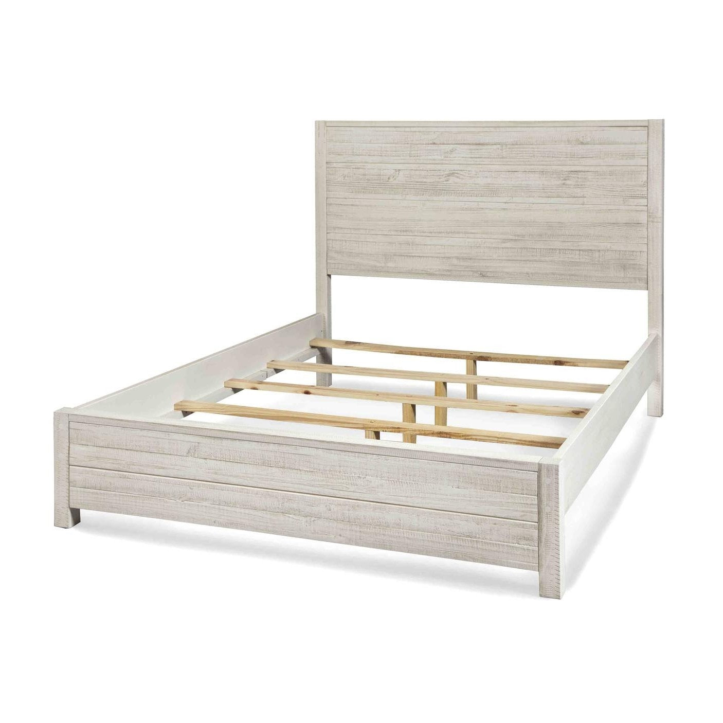 Cama de plataforma FarmHome de pino macizo blanco roto, tamaño Queen