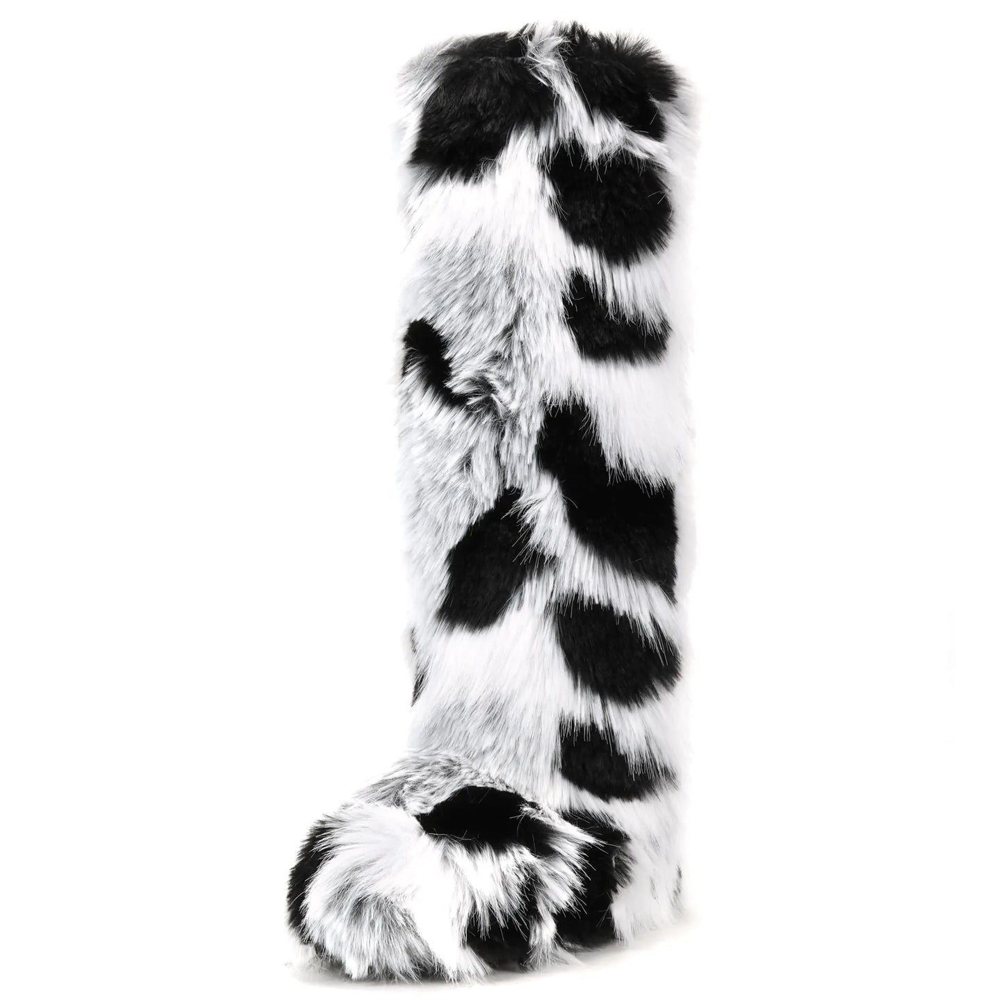 ZVC Womens Faux Fur Boots Comfortable Furry Snow Boots Fluffy Winter Boots Warm Fuzzy Outdoor Knee-High Boots Indoor Flat Shoes