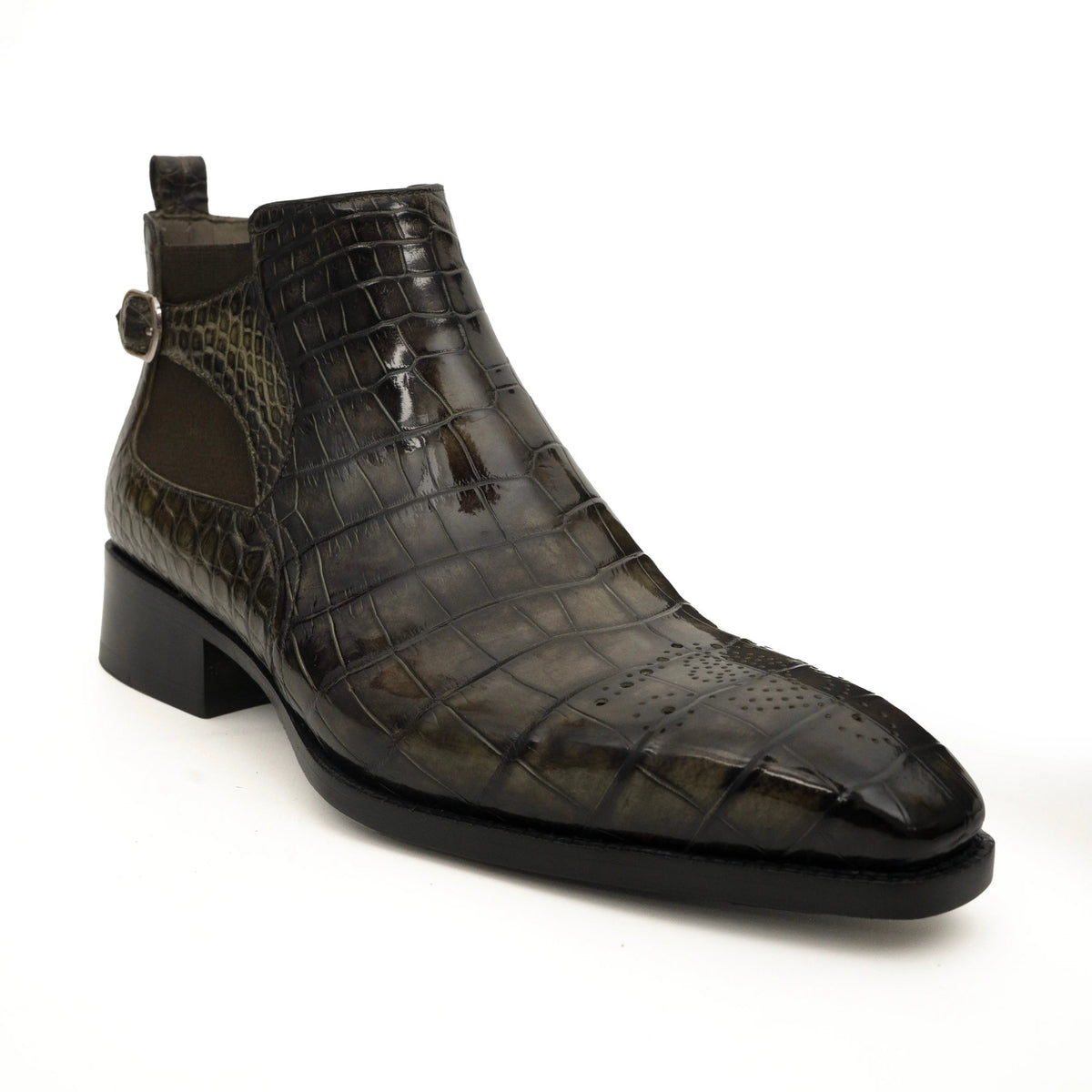 Dark Olive Green Crocodile Leather Chelsea Boots