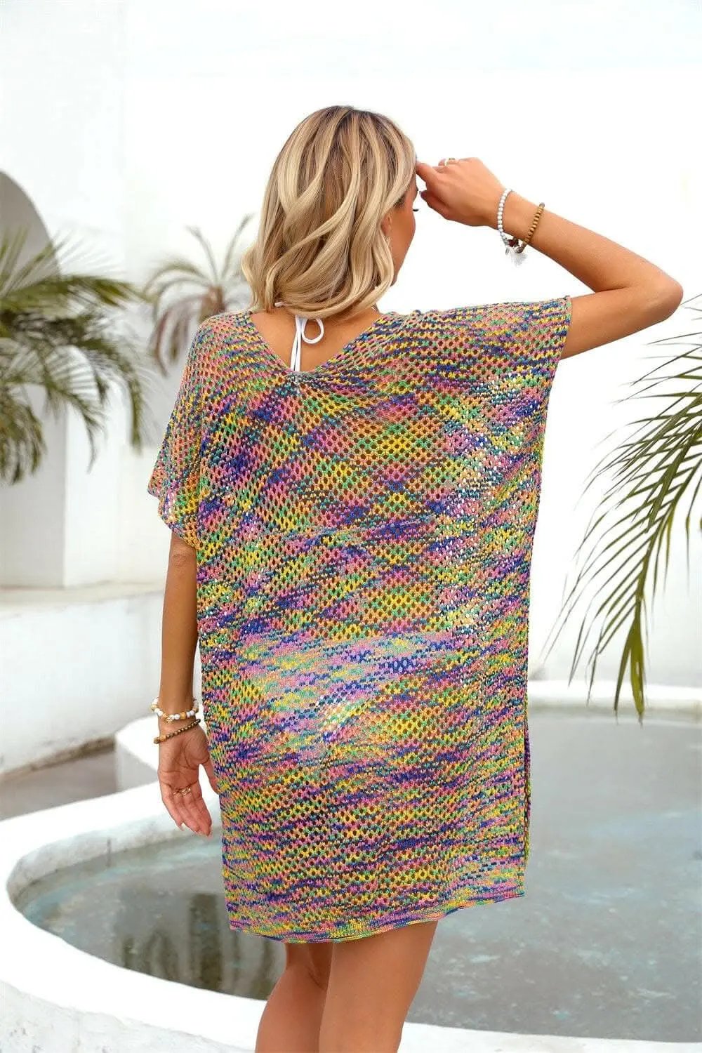 T-Shirts Trendsi swimwear - Openwork sheer cover-up with contrast detailing