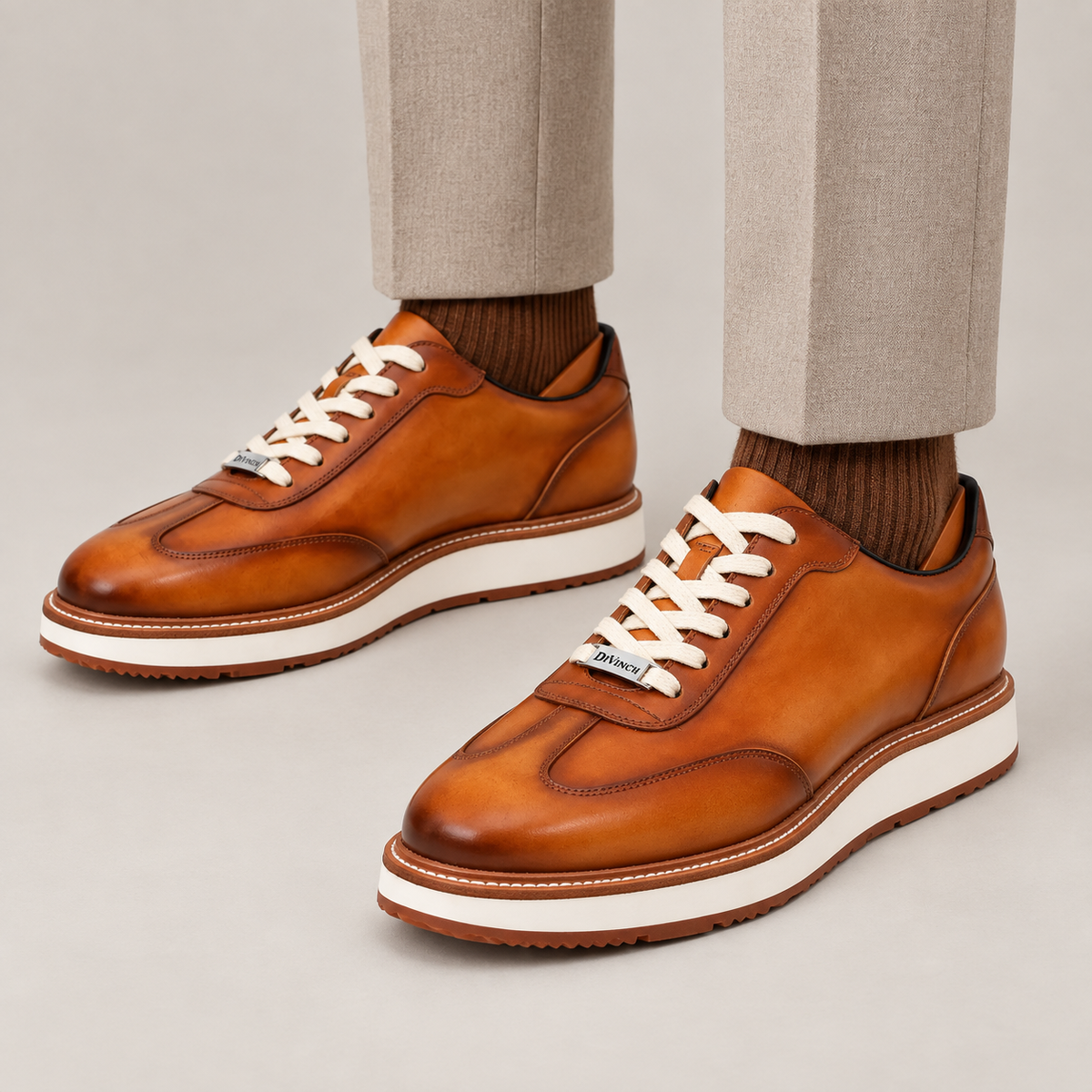 Orange-Brown Apron-Toe Cow Leather Casual Shoes