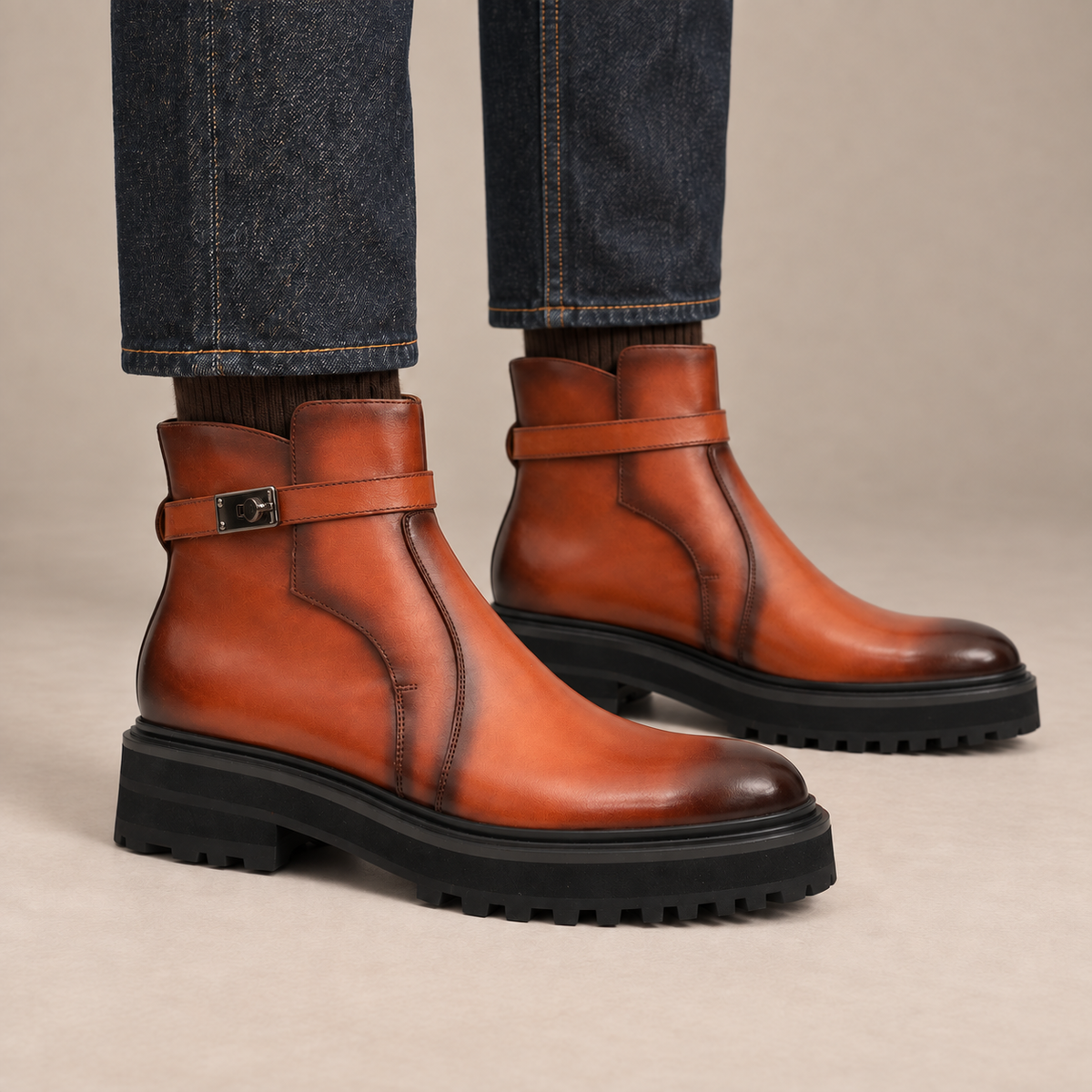 Orange-Brown Calf Leather Chelsea Boots