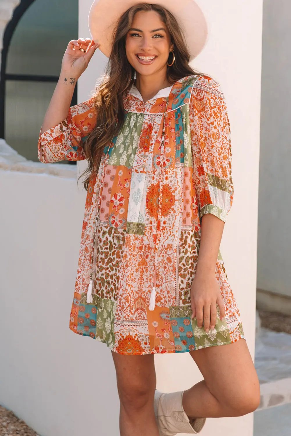 Dresses Love Salve Orange Paisley Dress Women's Daily Chiffon Loose Fit Spring Dress