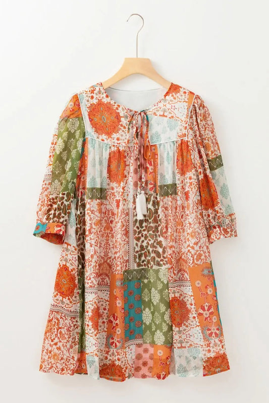 Dresses Love Salve Vestido Paisley Naranja de Chifón Suelto Diario para Primavera de Mujer
