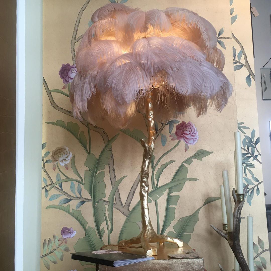 Lámpara de Mesa con Plumas de Avestruz