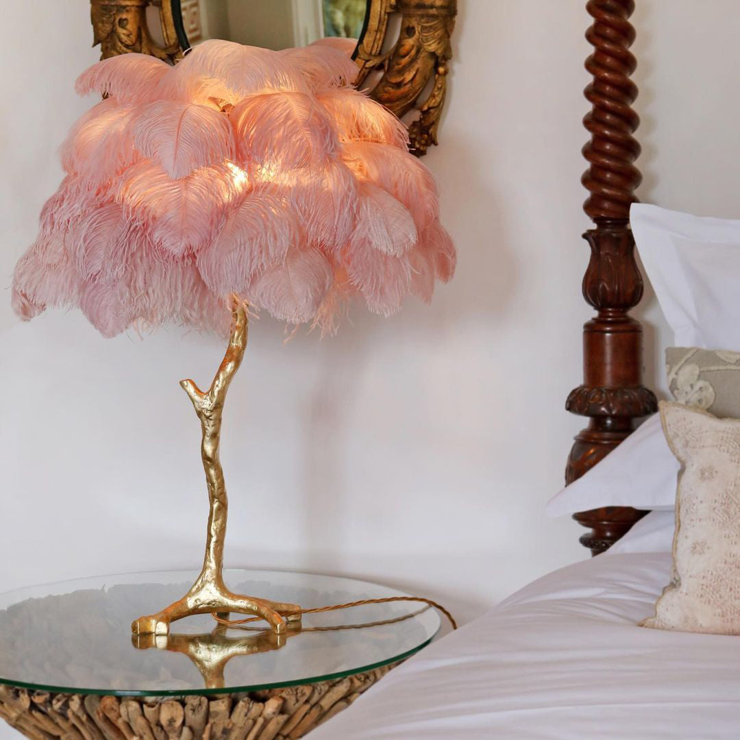 Lámpara de Mesa con Plumas de Avestruz