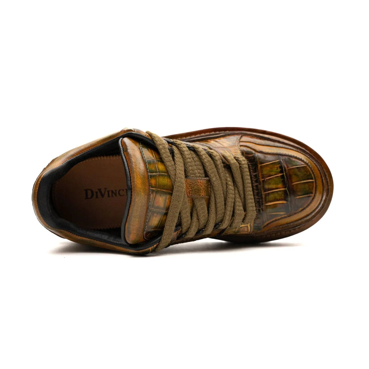 Brown Platform Ostrich Leg Leather Sneakers