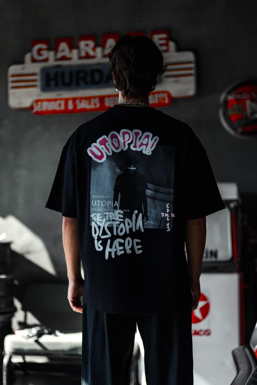 Oversize Graphic Cotton Tee – Travis Scott Utopia Dystopia Print