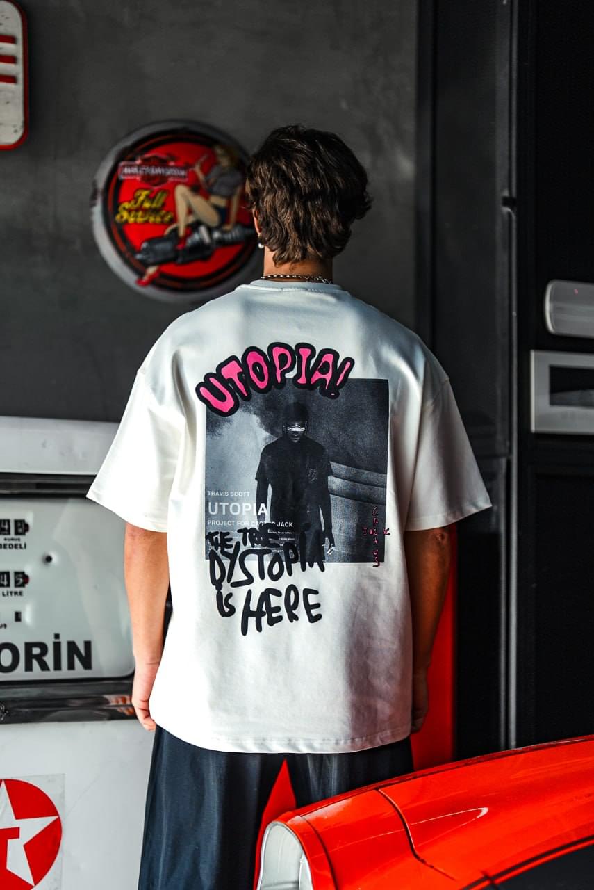 Oversize Graphic Cotton Tee – Travis Scott Utopia Dystopia Print