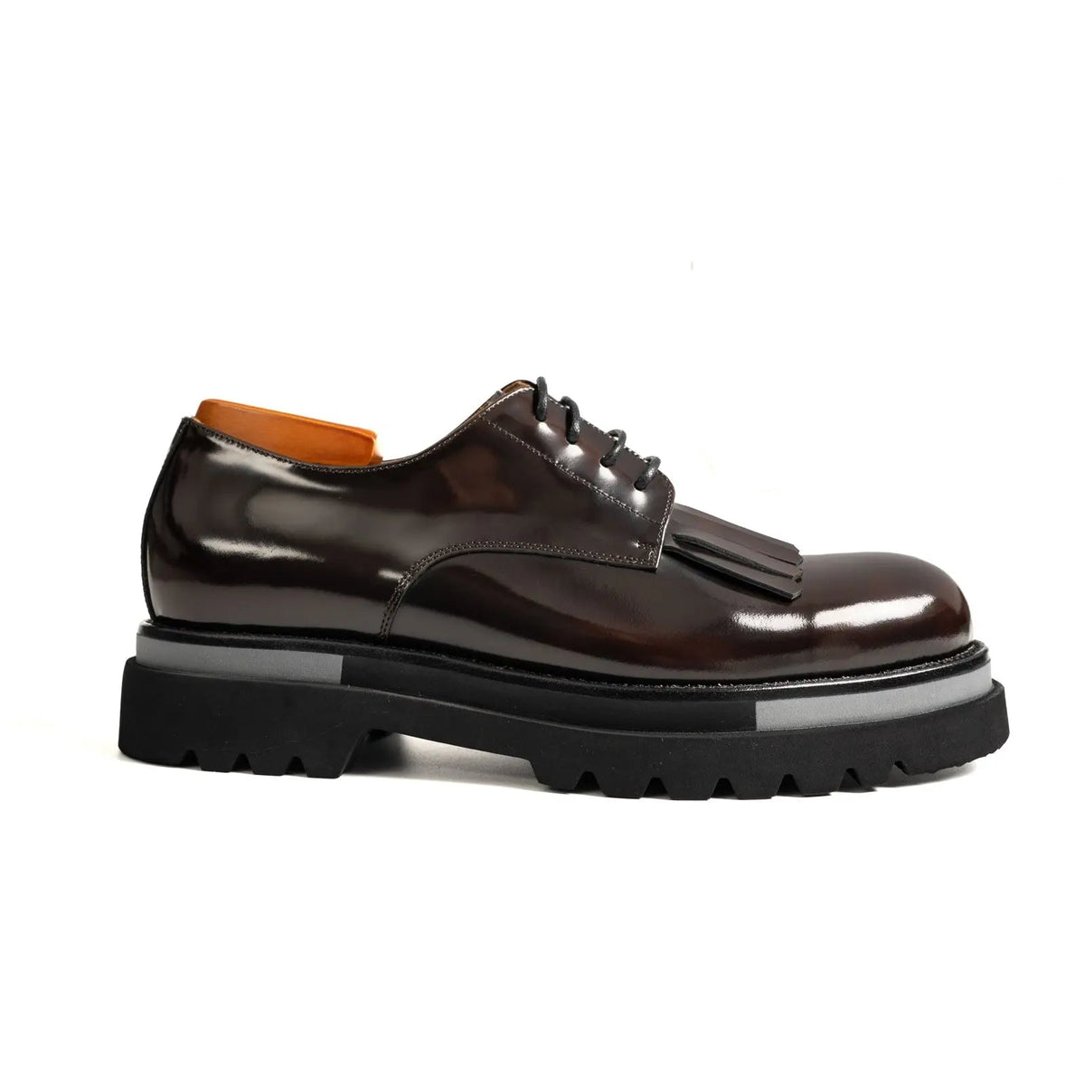 Dark Brown Kiltie Calf Leather Derby Shoes