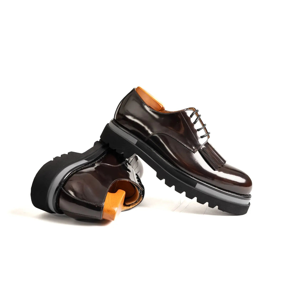 Dark Brown Kiltie Calf Leather Derby Shoes