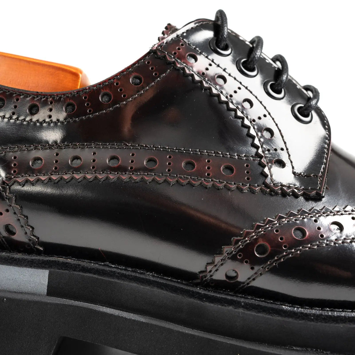 Burgundy Wingtip Calf Leather Derby Shoes