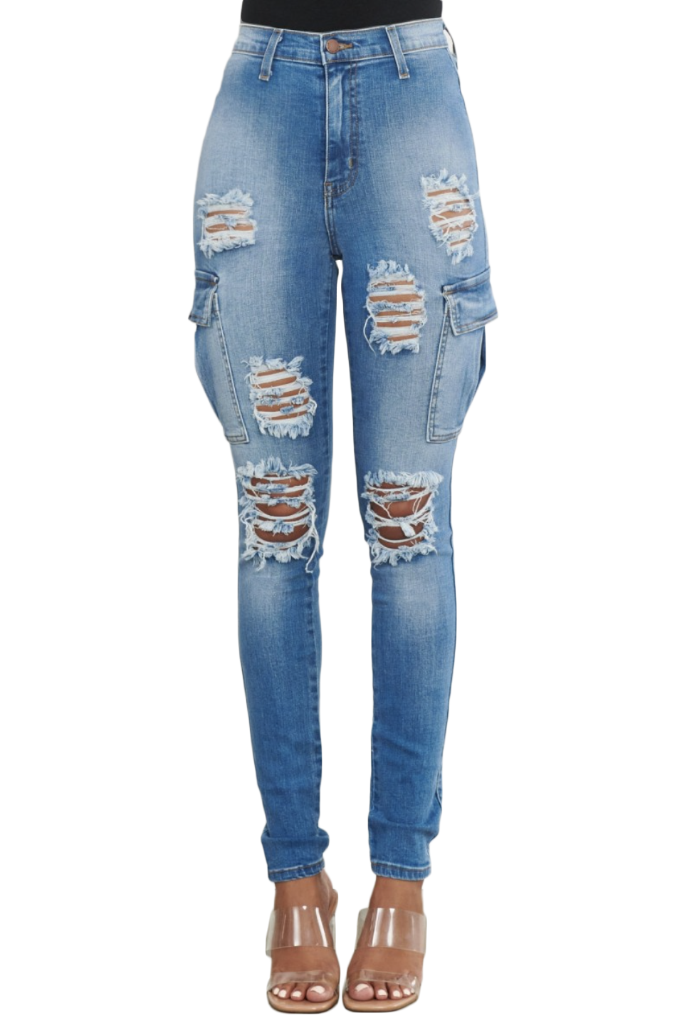 { P1604} Vaqueros Cargo Desgastados