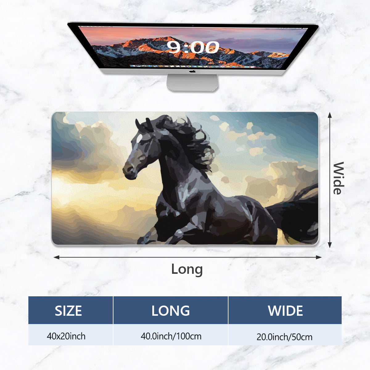 Dancing Black Beauty Wild Horse 40" x 20" Mousepad Desk Mat