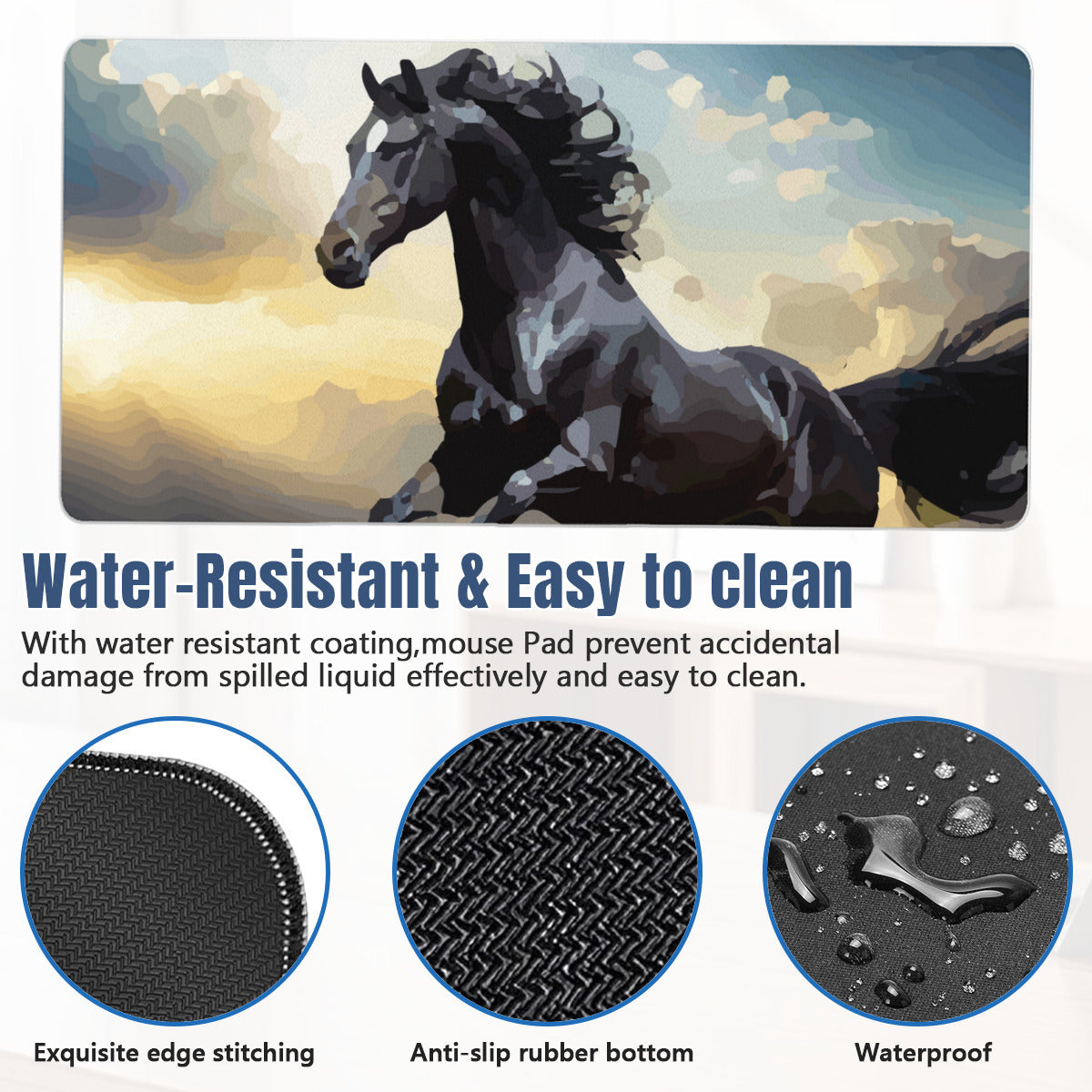 Dancing Black Beauty Wild Horse 40" x 20" Mousepad Desk Mat