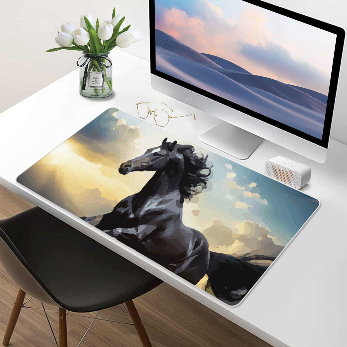 Dancing Black Beauty Wild Horse 40" x 20" Mousepad Desk Mat
