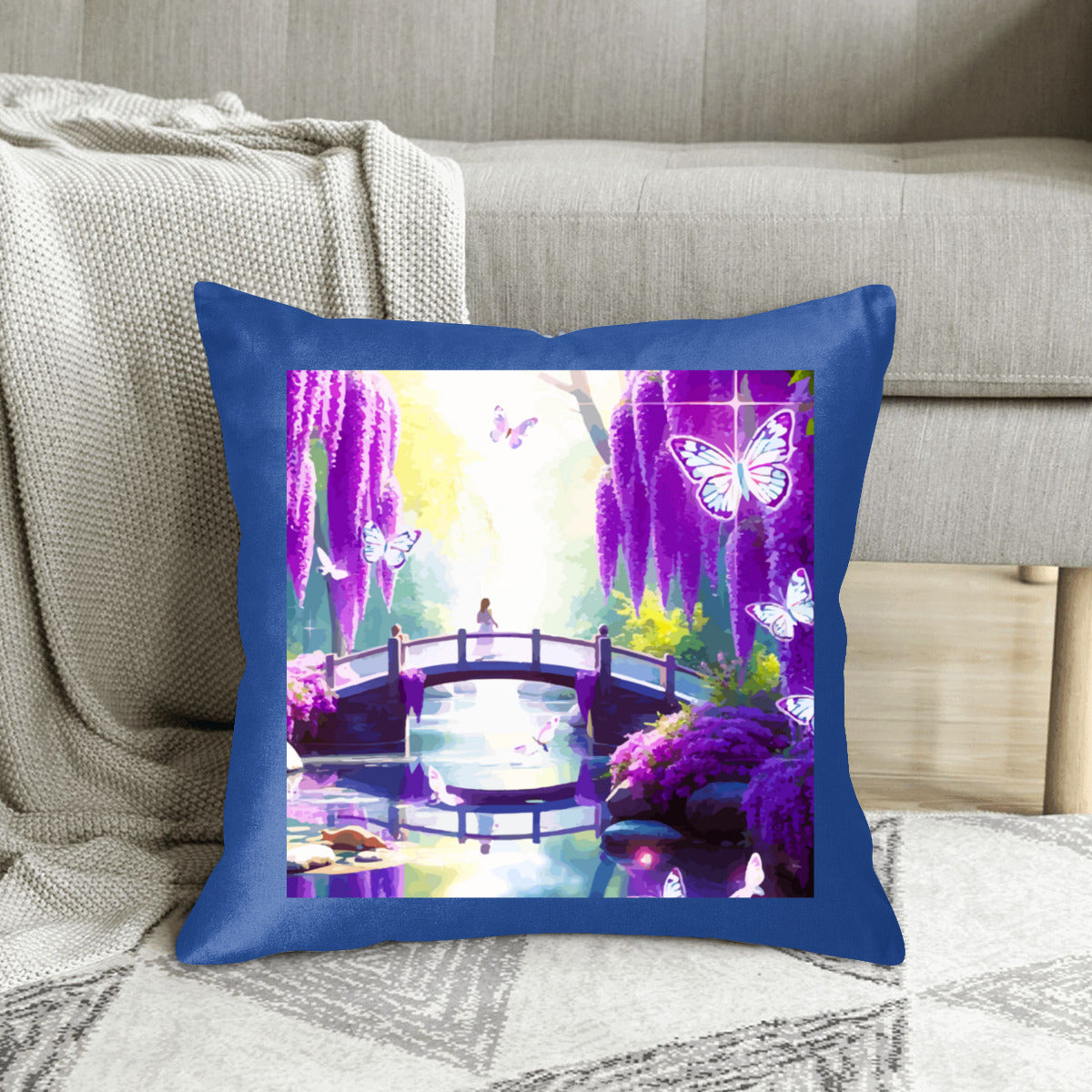 Fantasy Purple Bridge Scene Pillow Cover