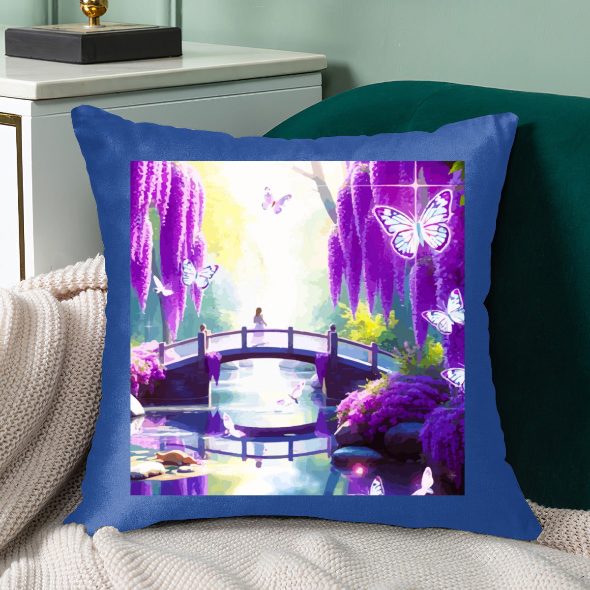 Fantasy Purple Bridge Scene Pillow Cover