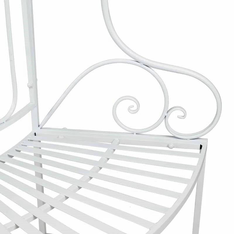 Banco de árbol de metal blanco semicircular para patio exterior y jardín