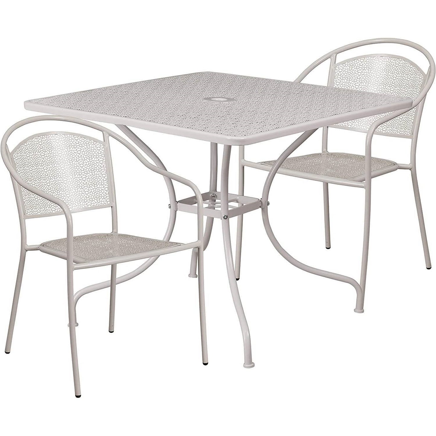 Juego de muebles de patio exterior de metal de acero gris de 3 piezas con 2 sillas y 1 mesa