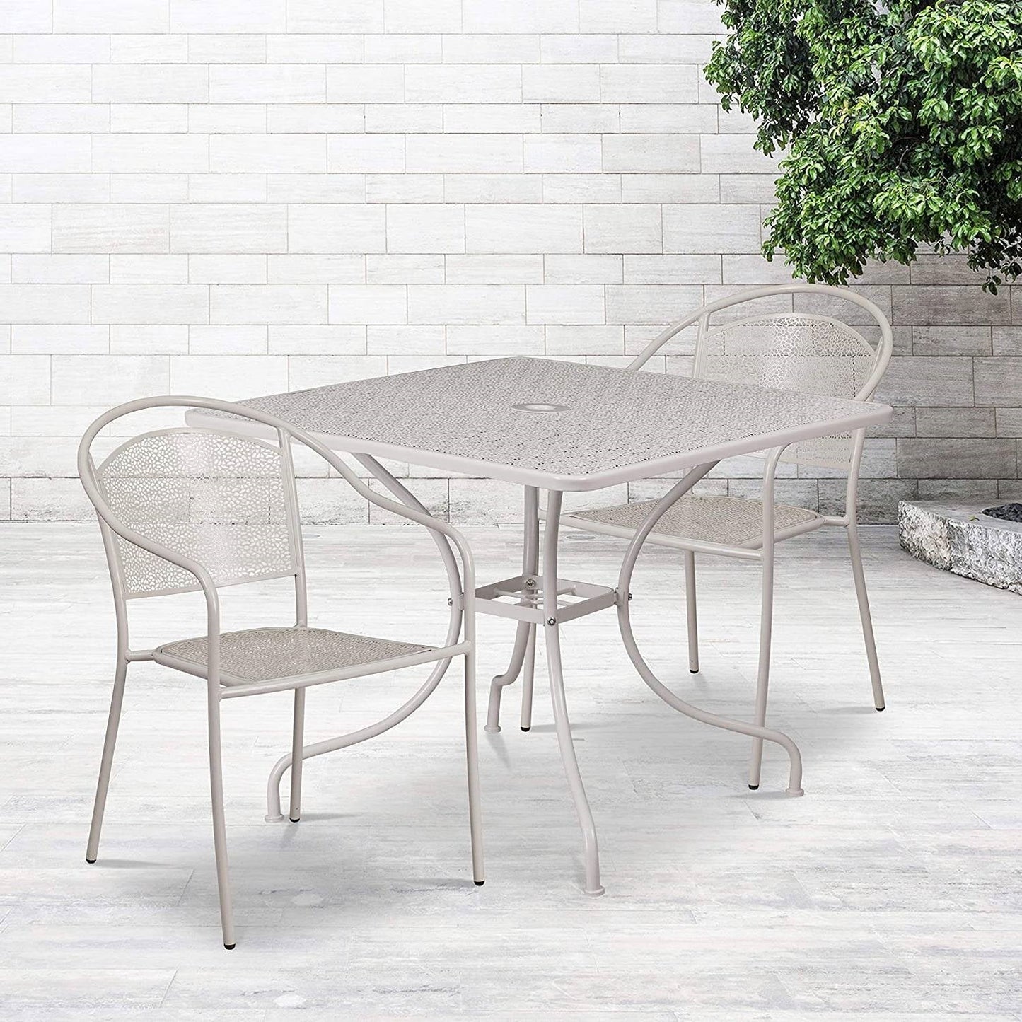 Juego de muebles de patio exterior de metal de acero gris de 3 piezas con 2 sillas y 1 mesa