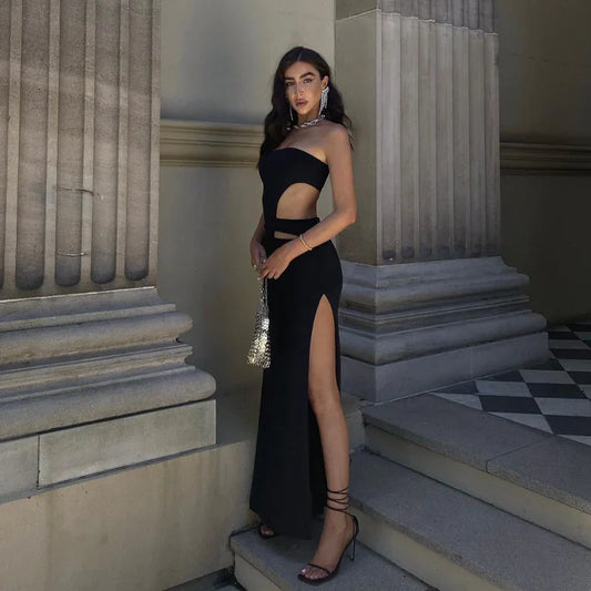 Elegante vestido tubo hueco con abertura