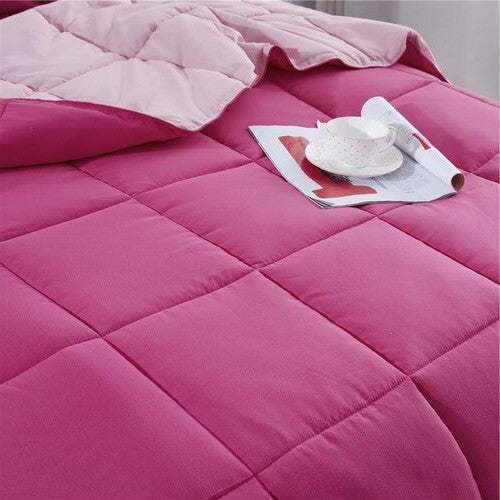 Juego de edredón tradicional reversible de microfibra de 3 piezas para cama individual/individual XL en rosa