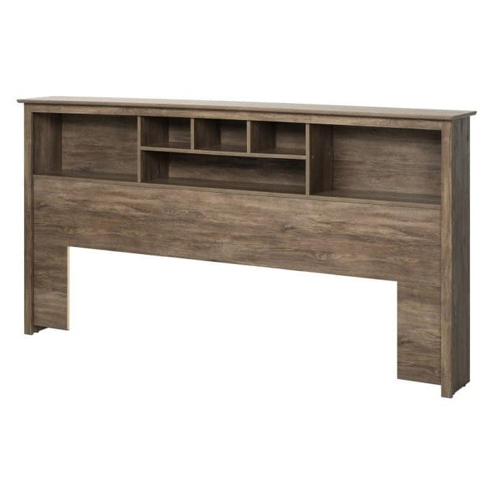 Cabecero con estantería King Size en acabado de madera gris desgastada