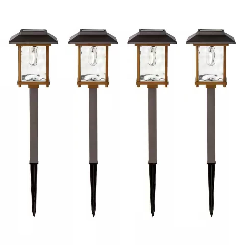 Paquete de 4 luces solares LED oro bronce - Iluminación para caminos de jardín exterior