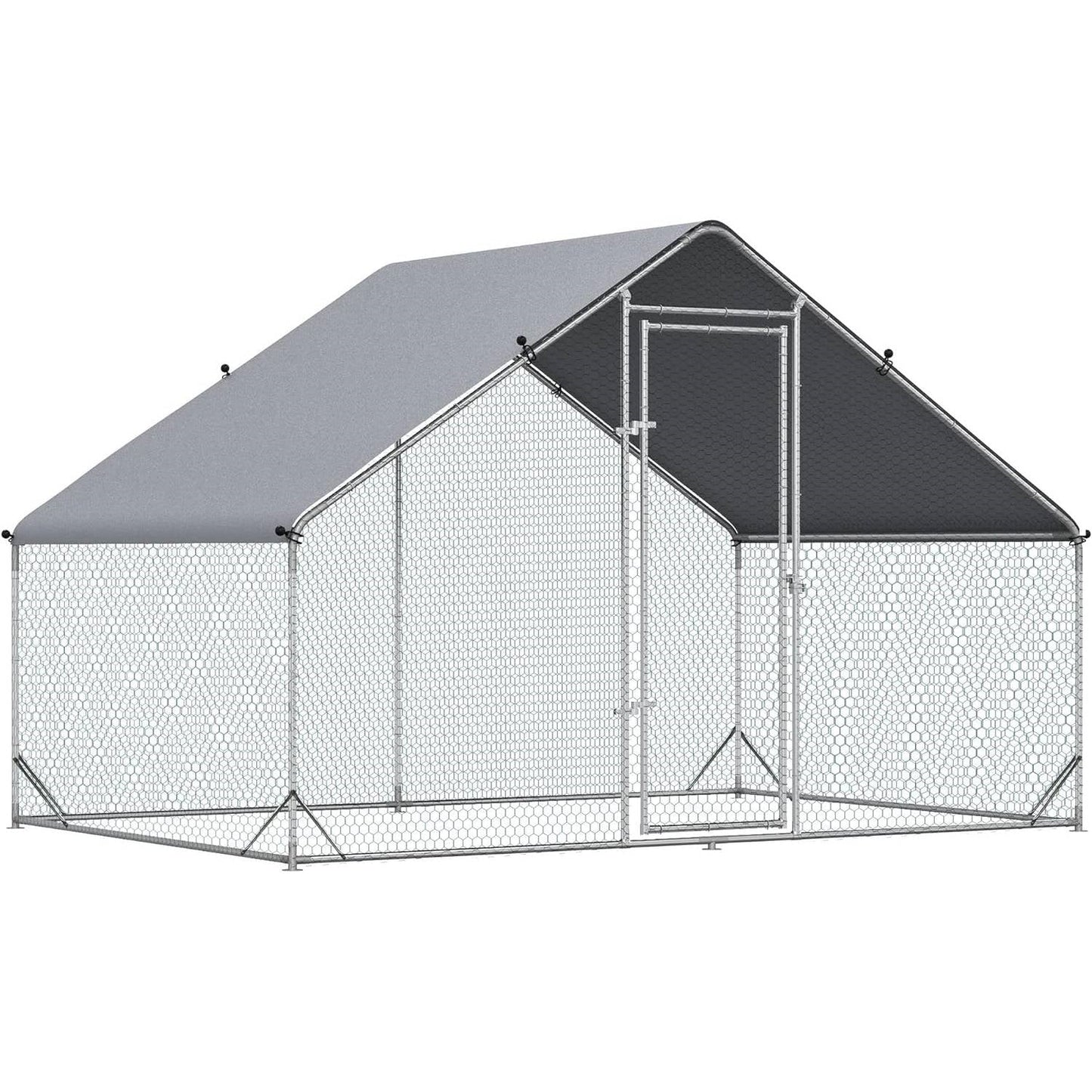 Gallinero Metálico Grande para Patio Exterior con Techo Impermeable - 2.98 m x 2.01 m