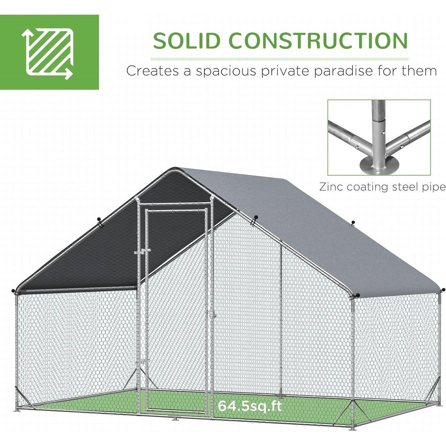 Gallinero Metálico Grande para Patio Exterior con Techo Impermeable - 2.98 m x 2.01 m
