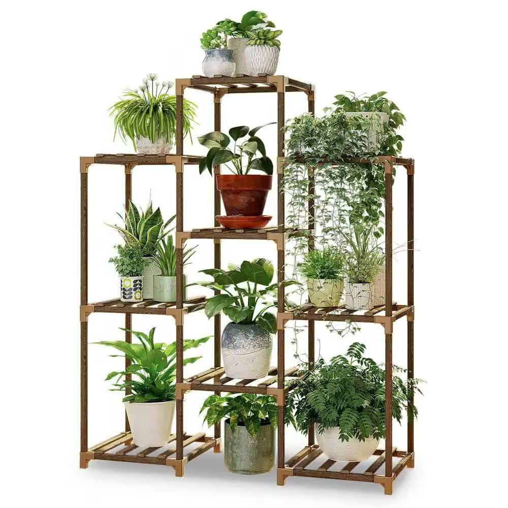 Estantería de madera natural para plantas – Capacidad para hasta 9 macetas