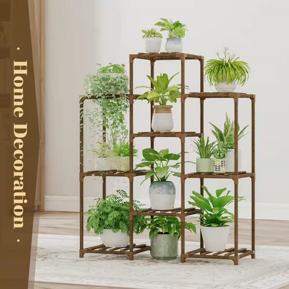 Estantería de madera natural para plantas – Capacidad para hasta 9 macetas