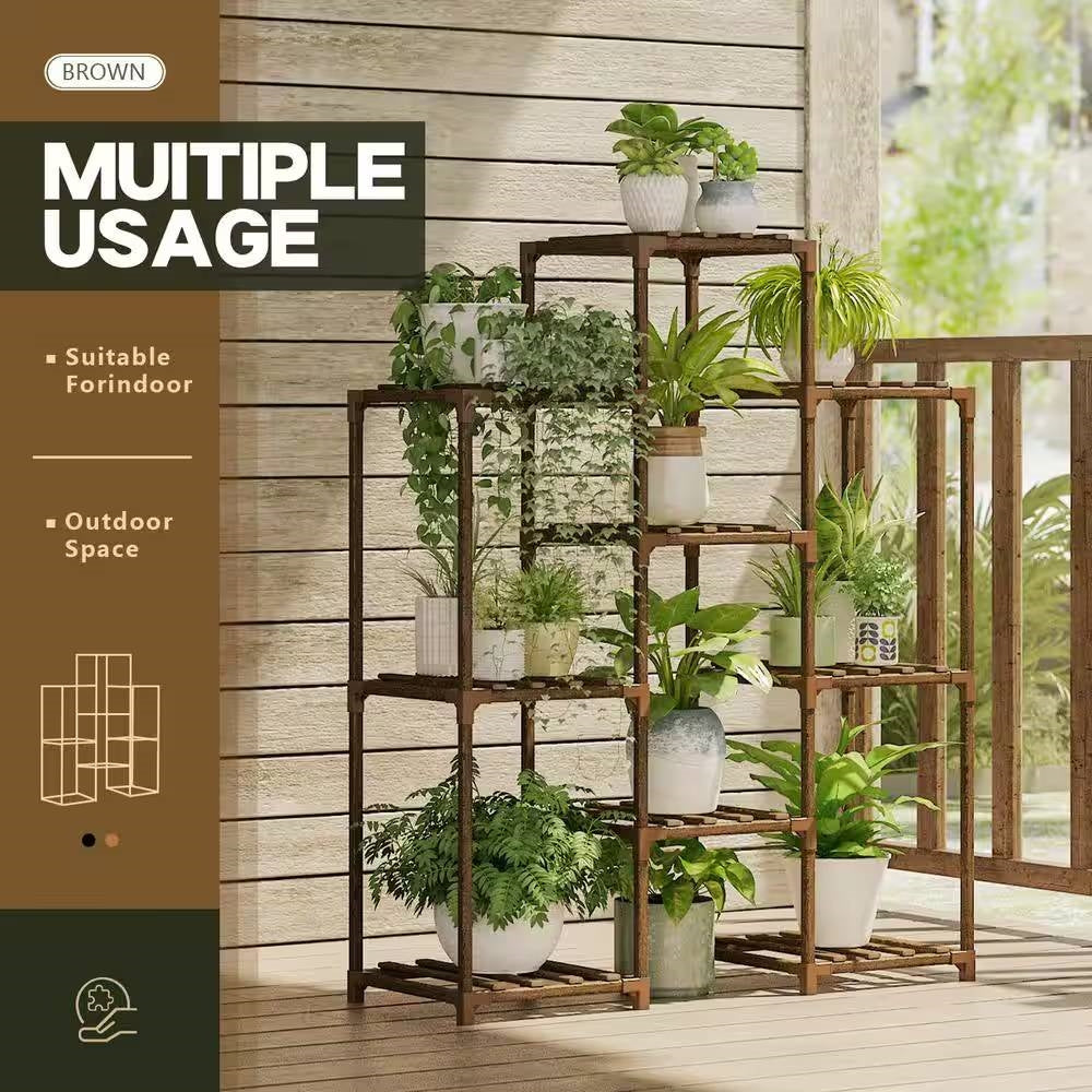 Estantería de madera natural para plantas – Capacidad para hasta 9 macetas