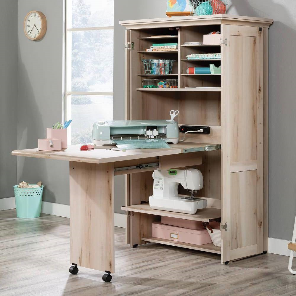 Escritorio con superficie desplegable/Mesa de manualidades/Armario para computadora con acabado de madera de arce - Hecho en EE. UU.