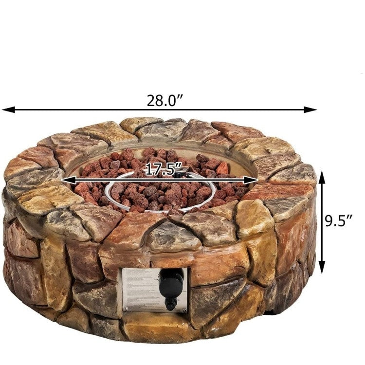 Pozo de fuego de propano de gas de piedra circular para exteriores de 40.000 BTU