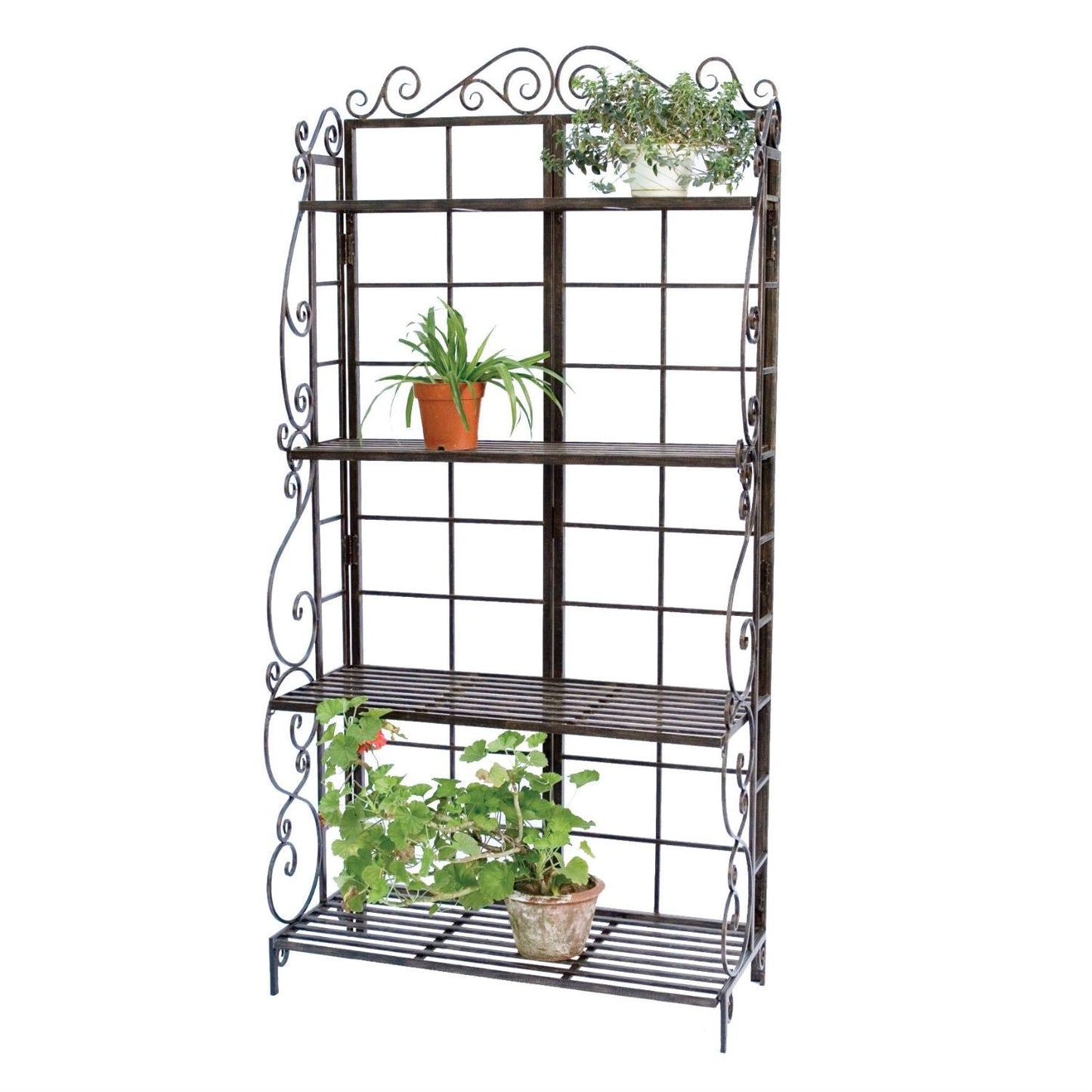 Soporte Negro de Metal para Macetas, de Interior o Exterior, con 4 Estantes