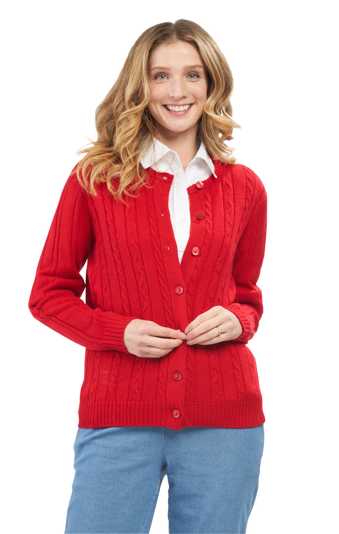 Cárdigan clásico de punto trenzado con botones para mujer de acrílico suave