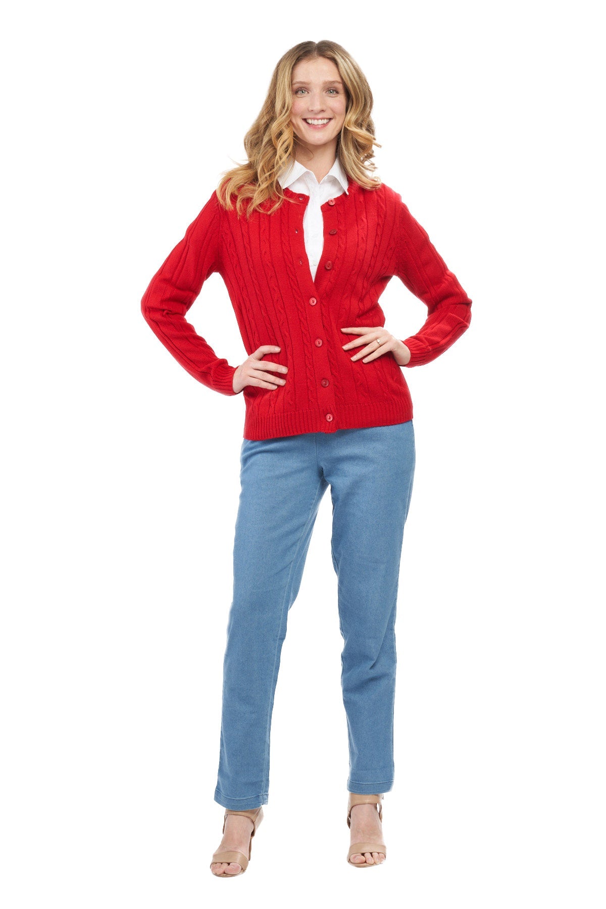 Cárdigan clásico de punto trenzado con botones para mujer de acrílico suave