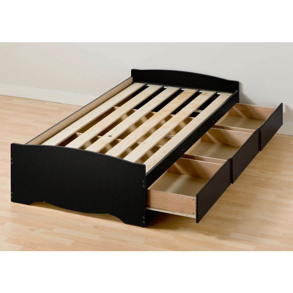 Base de cama plataforma Twin XL con 3 cajones de almacenamiento en negro