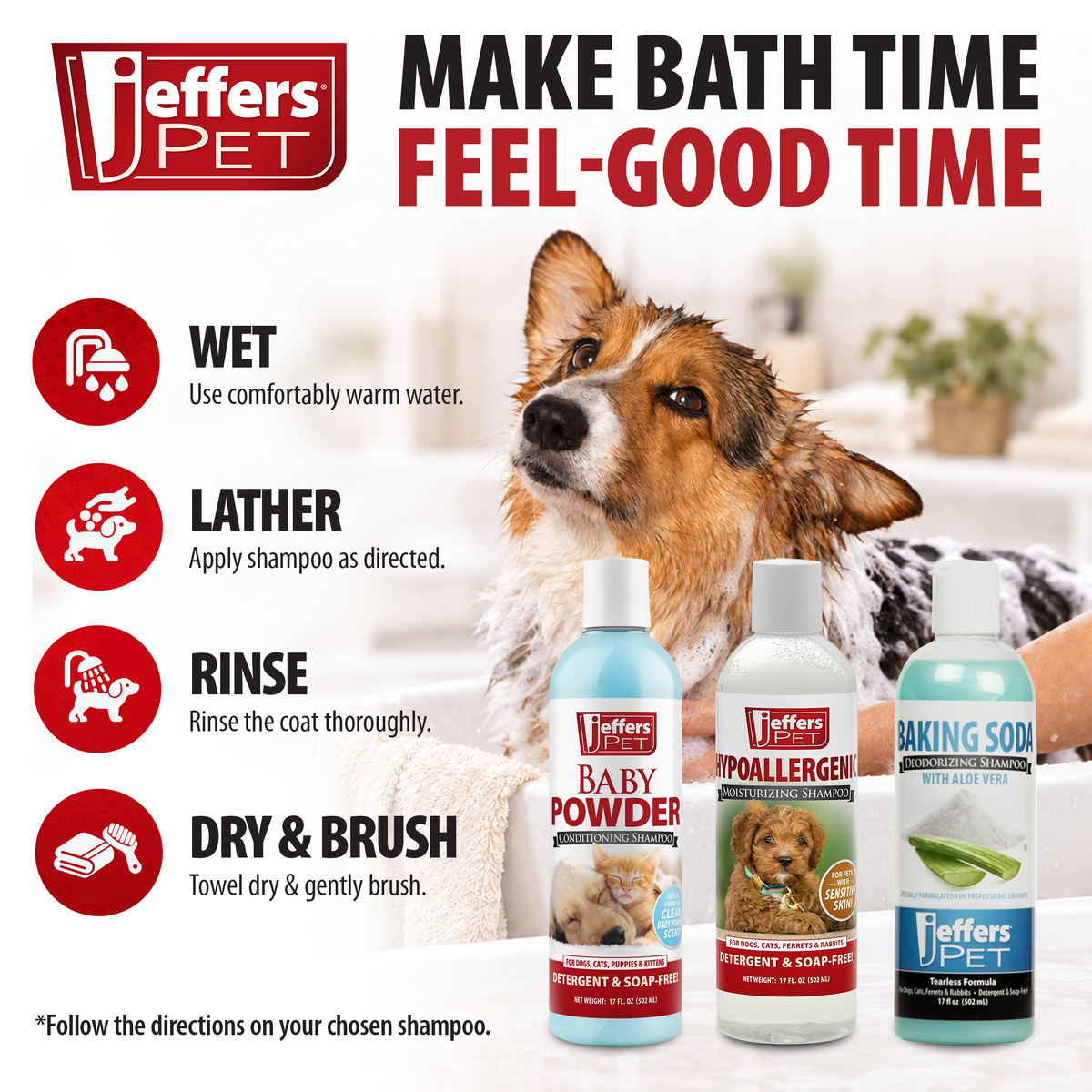 Champú hidratante hipoalergénico para mascotas Jeffers para pieles sensibles