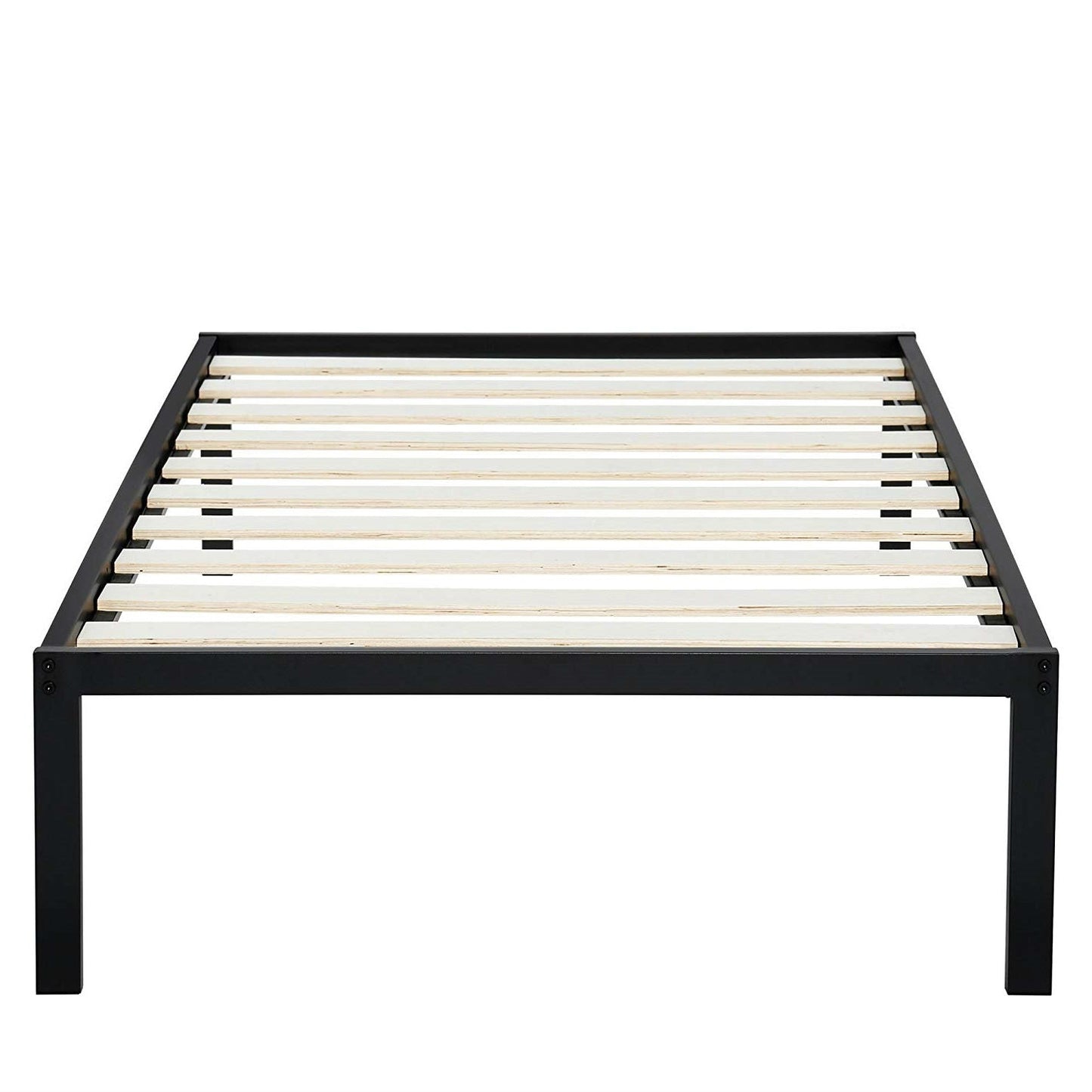 Base de cama de metal resistente de tamaño individual con plataforma y listones de madera