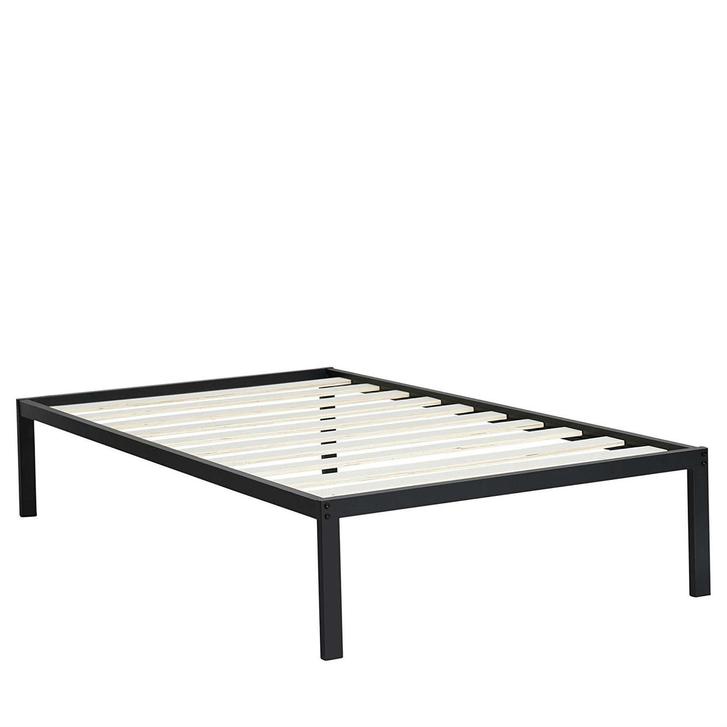 Base de cama de metal resistente de tamaño individual con plataforma y listones de madera