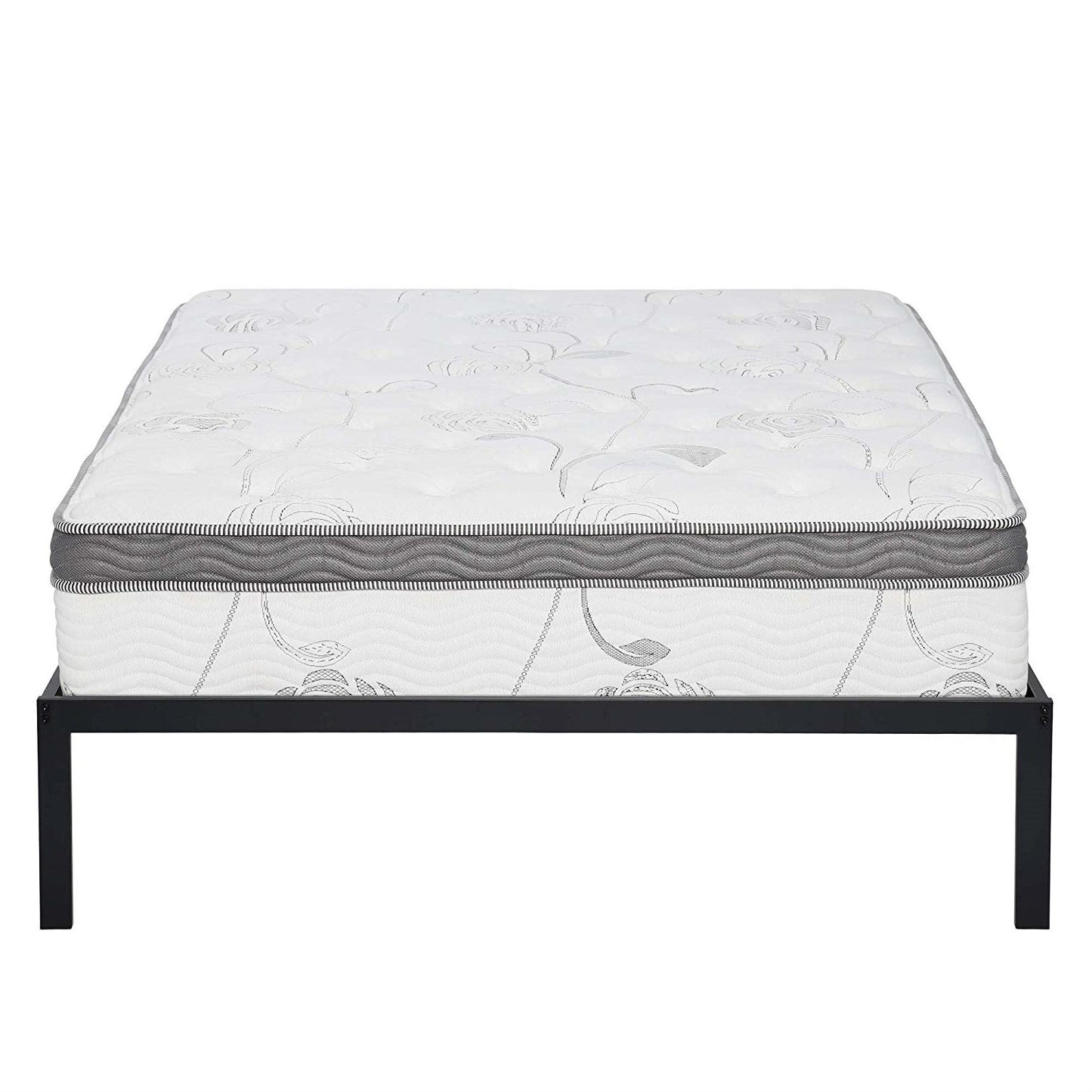 Base de cama de metal resistente de tamaño individual con plataforma y listones de madera